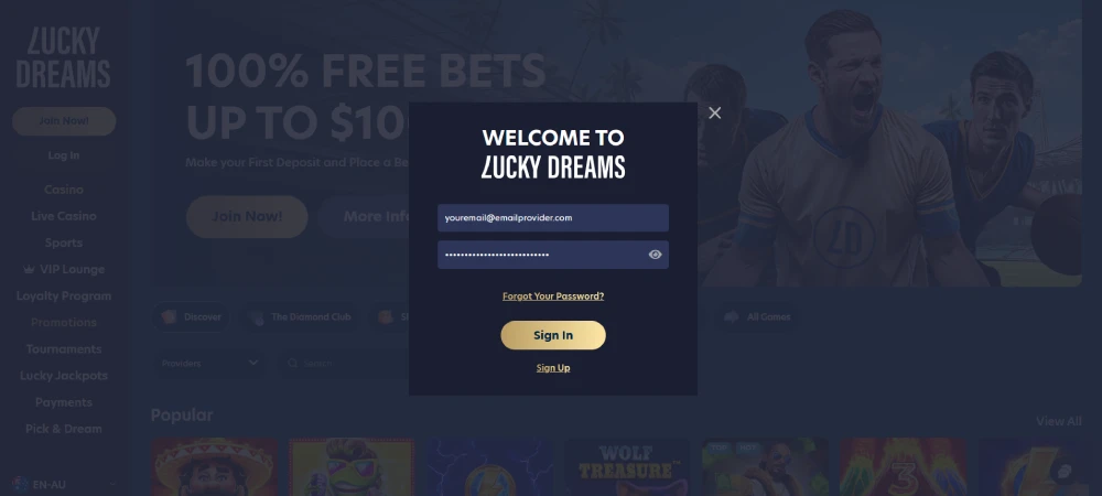lucky dreams casino login